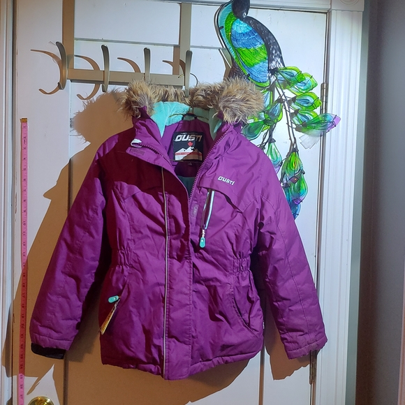 Gustin Purple and Teal Jacket with Fur Hood - Picture 1 of 3
